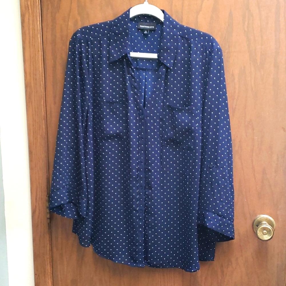 Fortune & Ivy Christelle Button-Down Navy Dot XXL